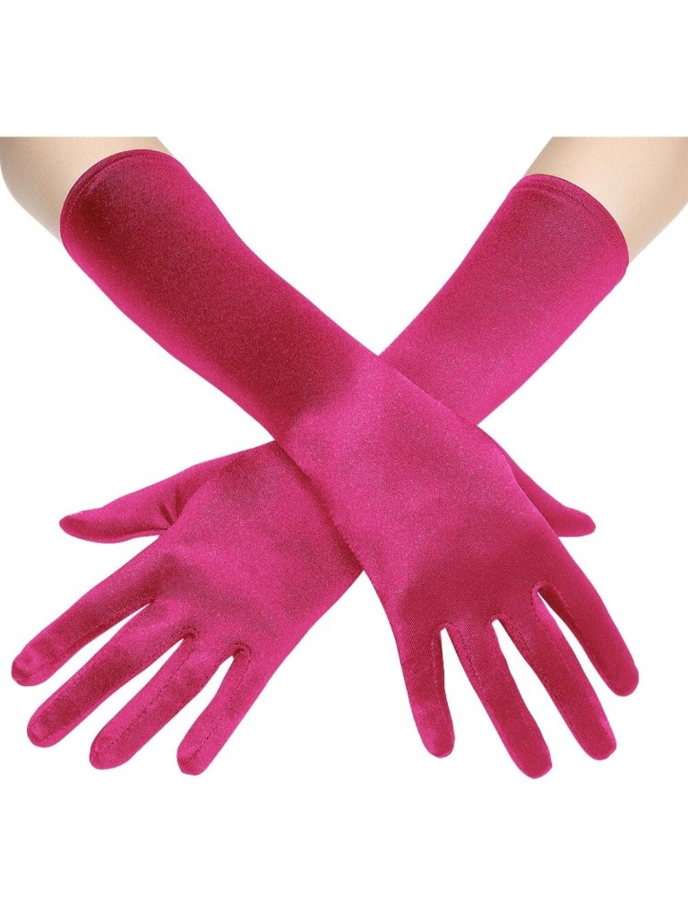 Women's Rose Red Bridal Shower 1920s Flapper Stretchy Long Satin Opera Gloves